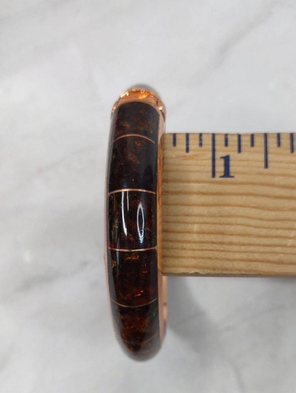 Jay King Copper/Amber Inlay Hinged Bangle Bracelet - Picture 7 of 7